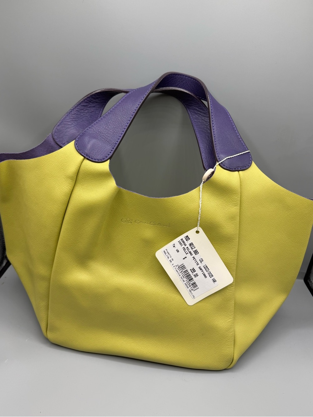 Cruciani Yellow Tote with Purple Handles